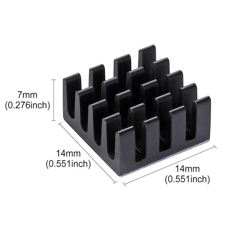 Manesi 20PCS Black Aluminum Heat Sink with Thermal Conductive Adhesive Tape, 14×14×7mm Heatsink Cooler for Cooling VRM GPU Stepper Driver MOSFET VRam Regulators - Image 3
